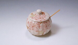 /  򖡓itj G  Kyo-yaki. Japanese porcelain small spice case yakumiire sakurae. Paper box.