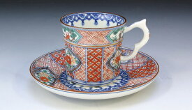京焼/清水焼 磁器 珈琲碗皿 色絵祥瑞 紙箱入 Kyo-yaki. Coffee teacup and saucer shonzui. Paper box. Porcelain.