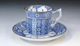 京焼/清水焼 磁器 珈琲碗皿 つなぎ古紋 紙箱入 Kyo-yaki. Coffee teacup and saucer tsunagikomon. Paper box. Porcelain.