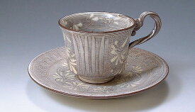 京焼/清水焼 陶器 珈琲碗皿 セピア 紙箱入 Kyo-yaki. Coffee teacup and saucer sepia. Paper box. Ceramic.