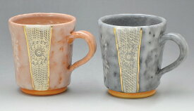 京焼/清水焼 陶器 ペアマグカップ 志野印華 紙箱入 Kyo-yaki. Set of 2 Japanese mug cup shinoinka. Paper box. Ceramic.