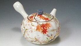 京焼/清水焼 磁器 急須 彩花鳥 紙箱入 Kyo-yaki. Japanese Kyusu teapot irodori kacho. Paper box. Porcelain.