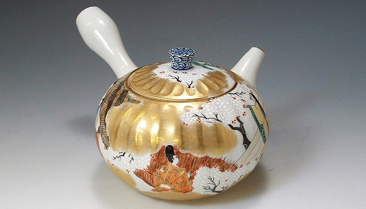 京焼/清水焼 磁器 急須 源氏物語 紙箱入 Kyo-yaki. Japanese Kyusu teapot story of genji. Paper box. Porcelain.のサムネイル