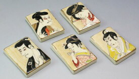 京焼/清水焼 陶器 箸置 浮世絵 5入 紙箱入 Kyo-yaki. Set of 5 Japanese chopstick spoon rest ukiyoe. Paper box. Ceramic.