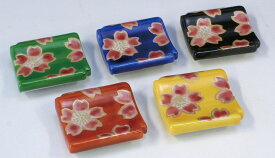 京焼/清水焼 磁器 箸置 花友禅 5入 紙箱入 Kyo-yaki. Set of 5 Japanese chopstick spoon rest Hanayuzen. Paper box. Porcelain.