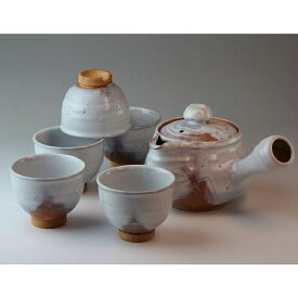 萩焼 白釉茶器揃（木箱） Hagiyaki teapot set made in Japan. Japanese pottery with wood box.