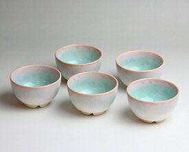 萩焼 mint まめ碗5客 木箱入 Japanese ceramic Hagi-ware. Set of 5 mame small bowls.