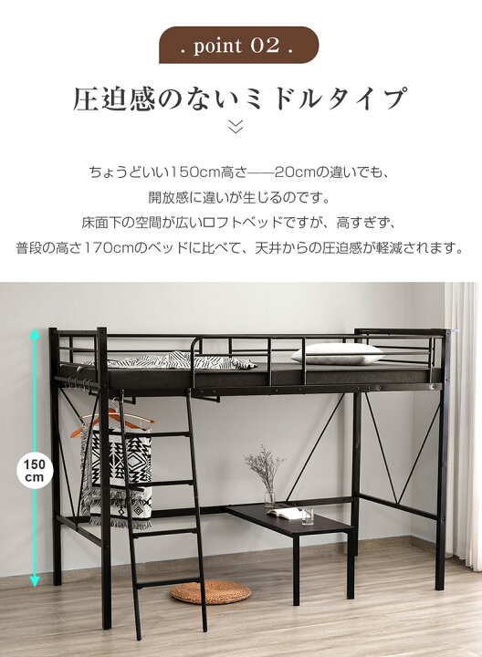 楽天市場】ロフトベッド パイプベッド シングル 宮棚 コンセント付き 