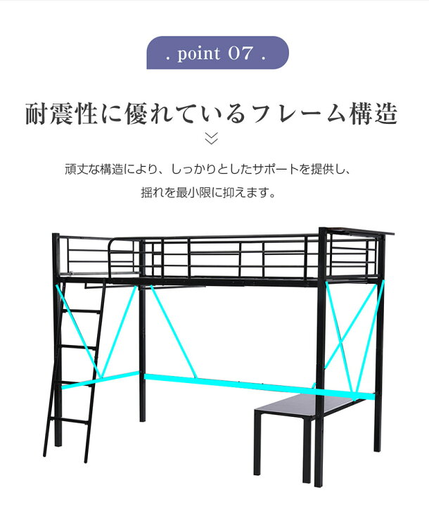 楽天市場】ロフトベッド パイプベッド シングル 宮棚 コンセント付き 