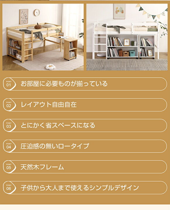 楽天市場】システムベッド システムベッドデスク 分割可能 ロフト 