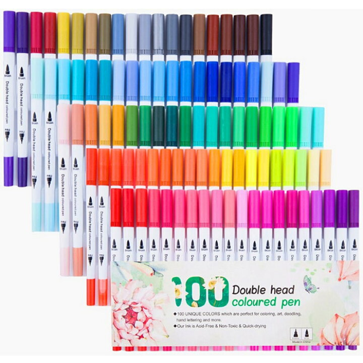 楽天市場 水彩ペンセット 100色 デュアルヘッド カラーペン カラーペンセット 塗絵 水性ペン 100色セット 送料無料 水性カラーペン 細字 100カラー 子供 キッズ プレゼント 絵描き 色塗り 文房具 文具 塗り絵 描画 落書き 学習用 大江eshop
