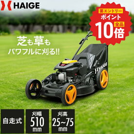 【P最大14倍＆20,000円引クーポン★要エントリー 9/11 1:59迄★】 ハイガー エンジン式芝刈り機 自走式 4.0馬力 刈幅51cm 刈高7段階調整 65L集草袋付き 折りたたみ可能 水洗いOK 小型 軽量 芝刈機 HG-M173SGB 1年保証