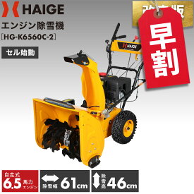 【予約・早割クーポンで19,000円OFF 9/30　15時迄★】ハイガー エンジン除雪機 自走式 6.5馬力 除雪幅61cm 除雪高46cm セルスターター ノーパンクタイヤ 8段変速 家庭用 小型 LEDヘッドライト付き HG-K6560C-2 【1年保証】