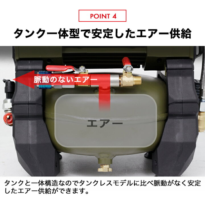 楽天市場】ハイガー エアコンプレッサー 100V 5L オイルレス 最大圧力 