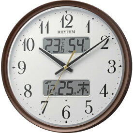 RHYTHM　電波　壁掛け時計（アナログ表示）　温湿度計付き　カレンダー　暗所自動点灯機能付き　連続秒針　ブラウン　Φ344×52mm ( 8FYA04SR06 ) リズム（株）