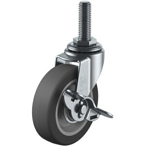 【SALE価格】ユーエイ ねじ込み式 自在 キャスター エラストマー 車輪径75mm ストッパー付き Lタイプ LT-S型 ネジ寸法M12×35ピッチ1.75 ( LT-75ELS-M12-35 ) (株)ユーエイ キャスター事業部