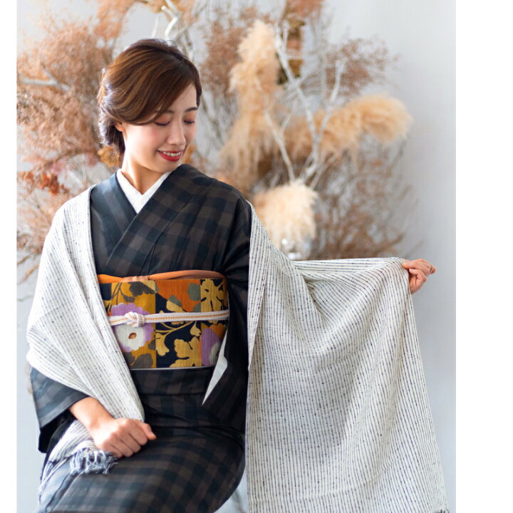 楽天市場】結城紬 ショール 真綿 交織 ストール フリンジショール 絹  