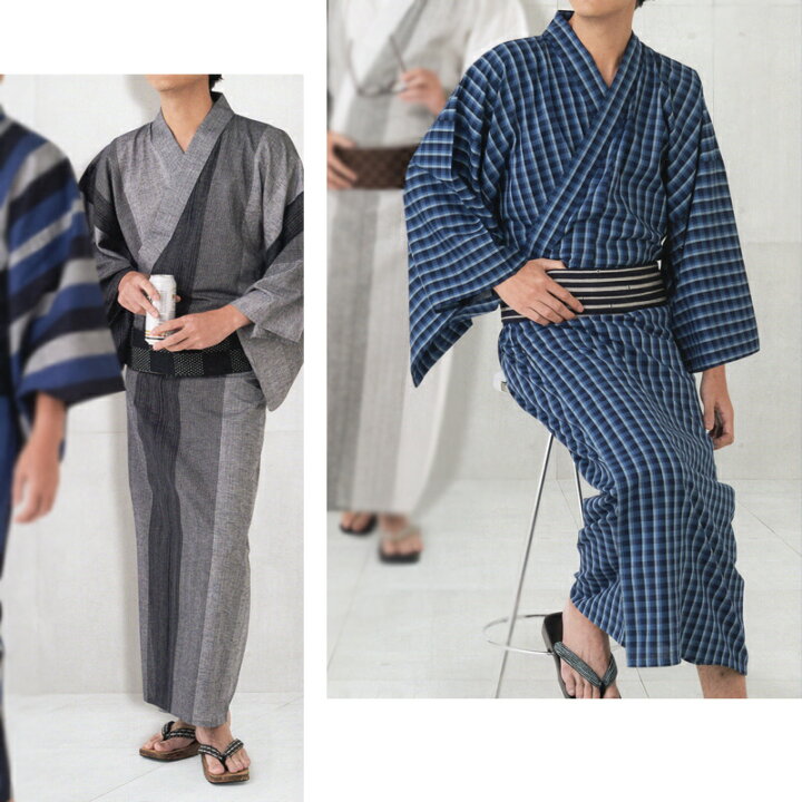 新品)ツモリチサト 男性浴衣 ブルーチェック LLサイズ 日本製 綿麻 