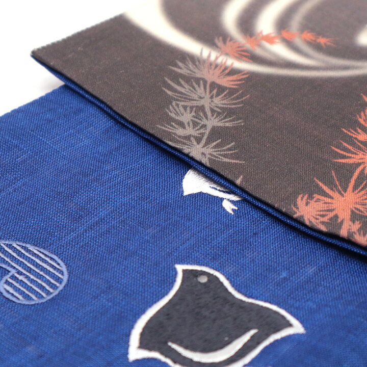 楽天市場】半巾帯 麻 夏帯 ブルー《WAKKA》刺繍帯 染リバーシブル半巾 