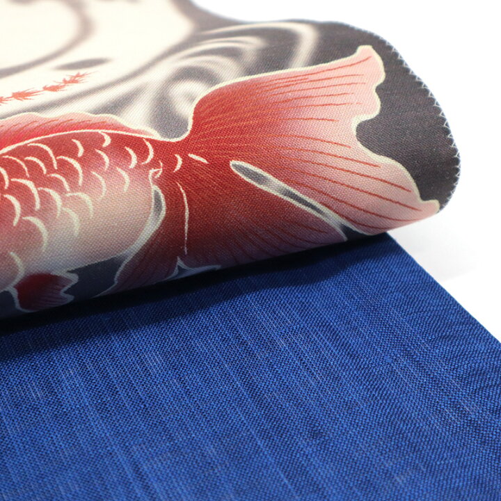 楽天市場】半巾帯 麻 夏帯 ブルー《WAKKA》刺繍帯 染リバーシブル半巾 