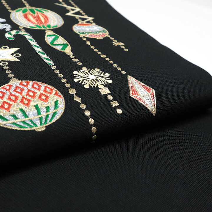 楽天市場】クリスマス柄 帯 ブラック ベージュ パーティー 絹 お仕立て  