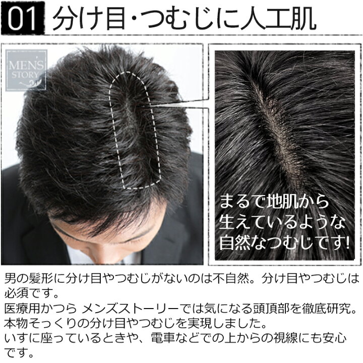新品 人毛 風に強い 19X14㎝ 男性部分 かつら 分け目自由 ノーカット 