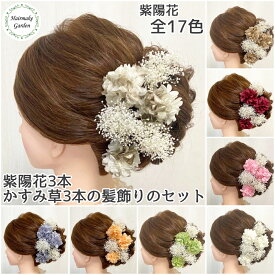 【当日発送】髪飾り 成人式 卒業式 ヘアアクセサリー 花 結婚式 ヘッドドレス 七五三 振袖 袴 色打掛 和装 着物 浴衣 紫陽花 かすみ草ドライフラワー プリザーブドフラワー ブライダル 花嫁 白 赤 ゴールド 金 紫 黄色 ピンク オレンジ 青 水色 緑 前撮り ウェディング