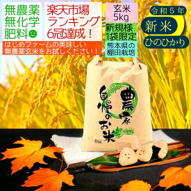 【新規様限定200円OFF】無農薬 玄米 5kg お試し 令和5年産 熊本県産 ヒノヒカリ 青米 米 新米 5キロ 九州産 ひのひかり 熊本 お米 農薬不使用 オーガニック 有機 有機栽培 健康