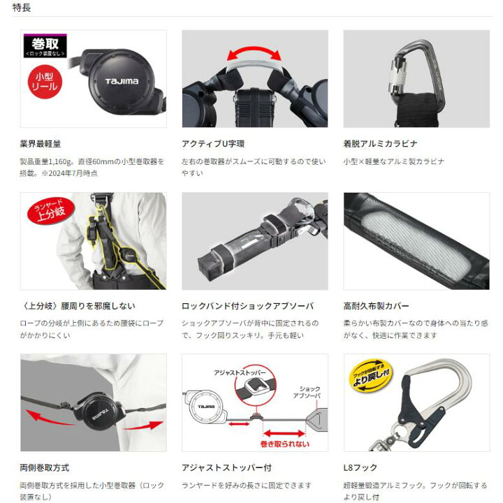 楽天市場】タジマ A4CR150F-WL8 ハーネス用ランヤードCR150F ダブルL8 