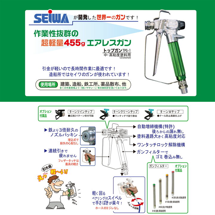 楽天市場】精和産業 エアレスガン トップガン TPG-1 4本引 202420 