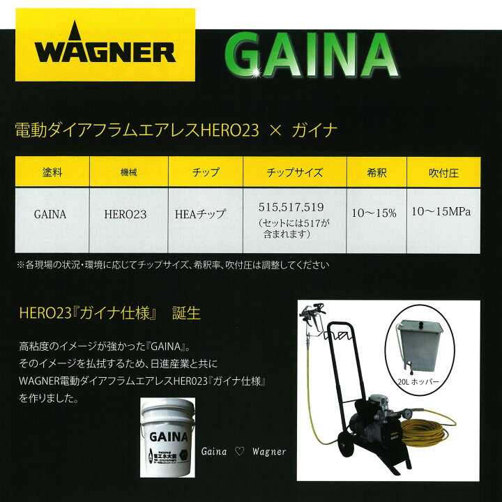 楽天市場】日本ワグナー 塗装機 電動ダイアフラム式エアレス HERO23 