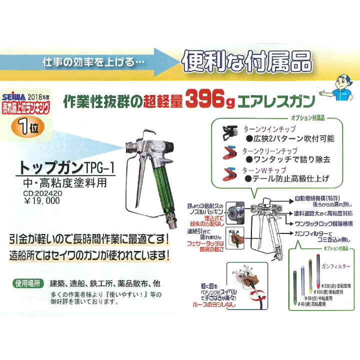 楽天市場】精和産業 エアレスガン トップガン TPG-1 4本引 S202420 