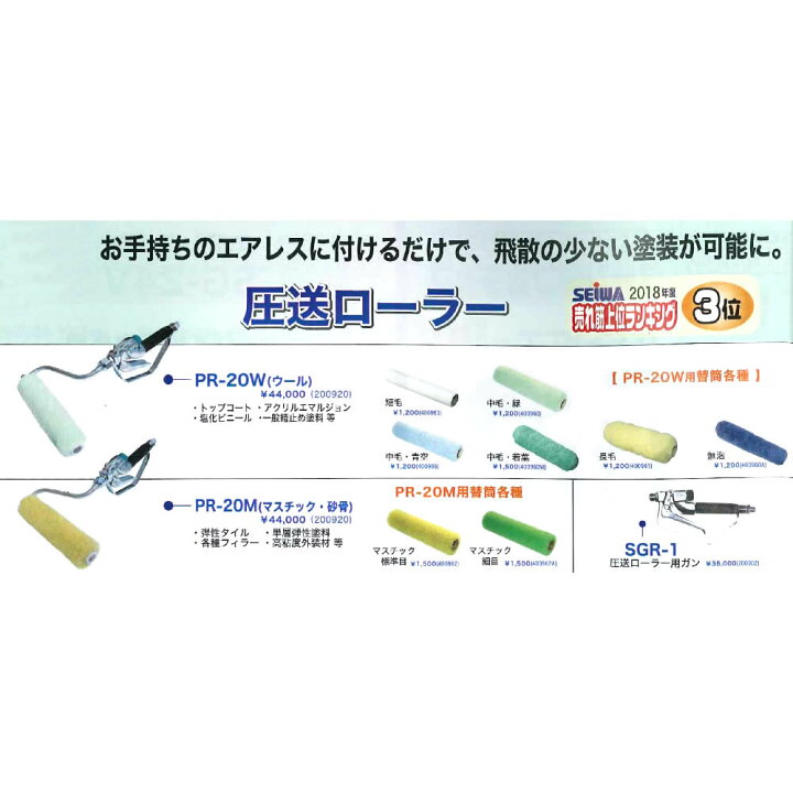 楽天市場】精和産業 塗装機付属品 圧送ローラー PR-20W ウール (幅20cm 