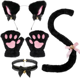 猫耳 カチューシャ 肉球手袋 しっぽ チョーカー 4点セット 鈴付き ハロウィン 仮装 小物 コスプレ グッズ 黒 白 可愛い 大人用 子供用 ねこ耳 にゃんこ 文化祭 パーティー 4点セット 猫耳カチューシャ 猫しっぽ チョーカー コスチューム イベント グッズ 可愛い