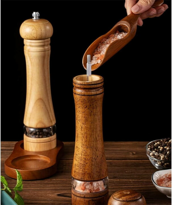 LPAOMKL 手動塩ペッパーミルグラインダーウッドシーンリングミュラークッキングツールキッチンアクセサリー調理器具スパイスフライス LPAOMKL  木製ペッパーミルズの技量の塩と唐辛子グラインダーのスパイスミル、セラミックグラインダー、クリーニングブラシ スパイスミル ... LPAOMKL 木製ペッパーミルズの技量の塩と唐辛子グラインダーのスパイスミル、セラミックグラインダー、クリーニングブラシ