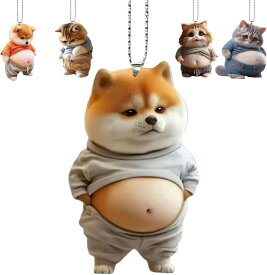 「翌日出荷」2個セット デブ 犬 猫 マスコット キーホルダー ボールチェーン 車ルームミラー飾り 腹出し マヌケ アクリル かわいい おもしろい 車内飾り 車のペンダント 車用吊り下げペンダント バックミラー装飾 可愛い バックミラーサスペンション装飾 車用デコレーション