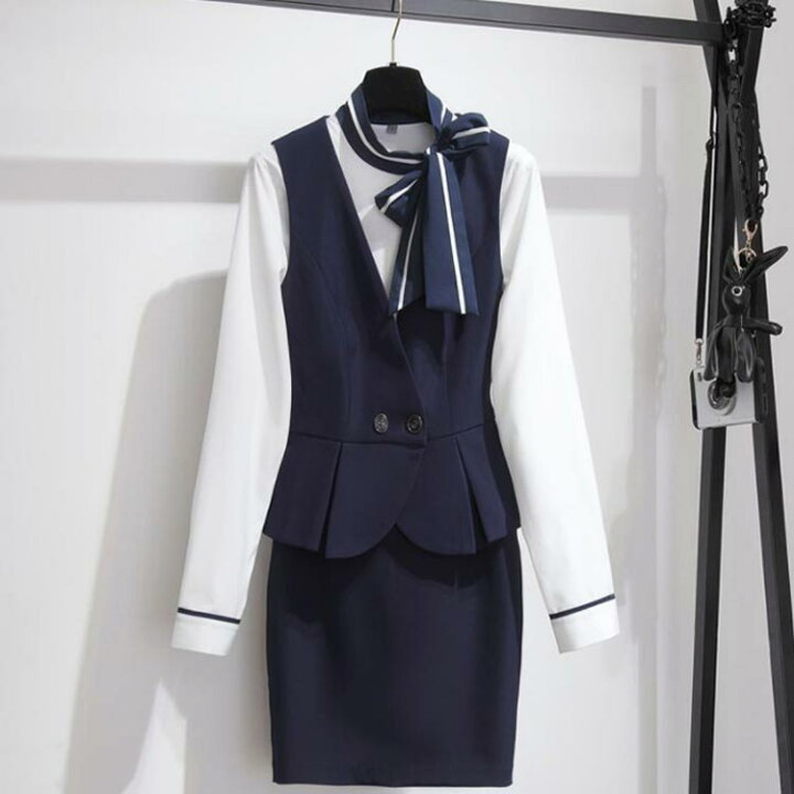 楽天市場】オフィスベストスーツ 事務服 制服 3点セット レディース 