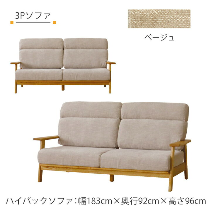 楽天市場】リビング用家具 ハイバックソファ ソファ 1P 3P 布張り 