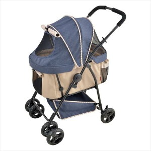 ジェックス(株)CA事業部 わんわんカート 多頭用DXplusーN デニム柄×ベージュ 犬 用品 バスケット(キャリー等) 4972547926951 {SK}