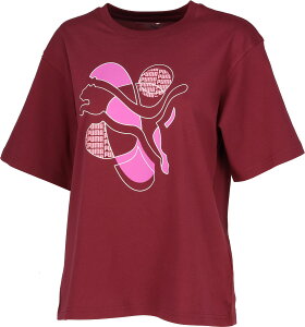 PUMA (プーマ) マルチスポーツ Tシャツ GRAPHIC リラックスド エナジー Tシャツ 【ルビーシマー】 691064 96 半袖Tシャツウィメンズ Tシャツ レディース 女性用 ワインレッド 赤 25Q3 {NP}