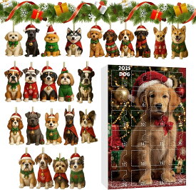 犬アドベントカレンダー 2025 24 日犬オーナメントクリスマスカウントダウンカレンダー、かわいいコーギー犬ペンダントアドベントカレンダー、ミニ子犬動物クリスマスツリーデコレーションカウントダウンカレンダー