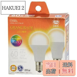 �y���������z�I�[���d�@ LED�d�����` E17 60�`����/60W���� �d���F Ra93�����F �����Ή� �f�M�ގ{�H���Ή� �~�j�N���v�g���` 2�� LDA6L-G-E17 RA 2P 06-5566 OHM
