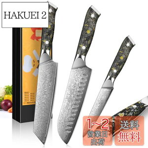 【送料無料】KyushuBlade 包丁3本セット【三徳+牛刀+ペティナイフ】プロ用ダマスカス. キッチン用万能. 手打ち鍛造シェフナイフ, 本物のダマスカス模様 両刃包丁 左利き用, 錆びにくい67層の高