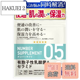 【送料無料】ナンバーサプリ05[3つ悩みに 便通の改善 肌の潤い 保湿力 を高める ] 【機能性表示食品】 腸活 サプリ 保湿 生きて腸まで届く乳酸菌 腸内環境 ウィズメディカ（国産/有胞子性乳酸菌 ＆ セラミド /60粒/30日分） サイズ：1袋