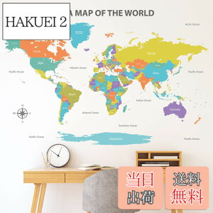 �y���������zDECOWALL DL3-2302 ���� �J���[�t�� ���E�n�} �E�H�[���X�e�b�J�[ (152x105 cm) �f�R �c�t�� �ۈ牀 �q������ DIY�p �Ǔ]�� �V�[�� �E�H�[���A�[�g �V�[�� �j�̎q ���̎q ���ǂ� �o�X���[