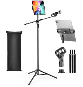 �y���������zOUKMIC �}�C�N�X�^���h �u�[�� �A�[�� ���߉\����125-165cm 360°�p�x���� �y�� iPad�N�����v�t�� �R���p�N�g�O�r �܂���