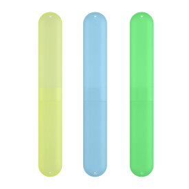 kwmobile 3x 歯ブラシケース - 歯ブラシホルダー 歯ブラシ 収納ケース 軽量 携帯用 - 換気口付き 20.5 x 3 x 2 cm 青色/緑色/黄色