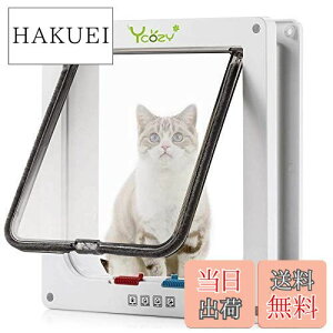 【送料無料】Ycozy ペットドア 外寸25×23.5cm 猫 出入り口 小型犬用 ドア 猫扉 4-way切替 ロック キャットドア 室内用 取り付け簡単 冷暖房対策