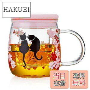 【送料無料】ポカロティー 耐熱ガラス茶こし付きマグカップ 透明 紅茶 温度で色が変わる桜猫カップ 和桜 春の日 桜満開 不思議な猫 幸せ 食洗機対応 取手蓋付き 恋愛結婚誕生日記念日お祝