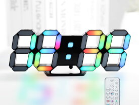 KOSUMOSU 多色デジタル時計 7色LED時計 ネオン時計 RGB壁掛け時計 置き時計 明るさ調整可能 9.7インチ リモコン付き 時間表示(12/24時間)/日付/温度(度/?) アラーム機能